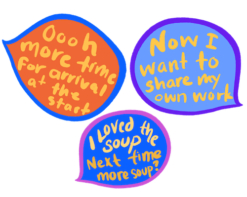 drawing of text bubbles giving feedback
