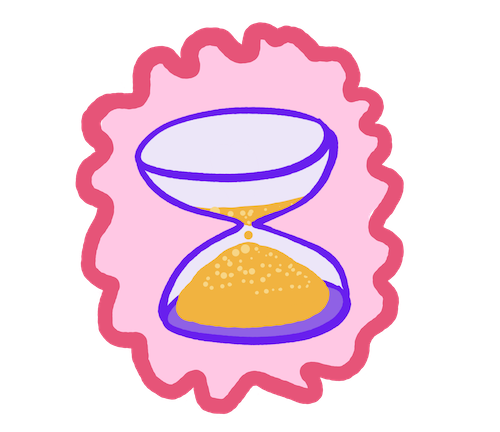 drawing of an hourglass running low