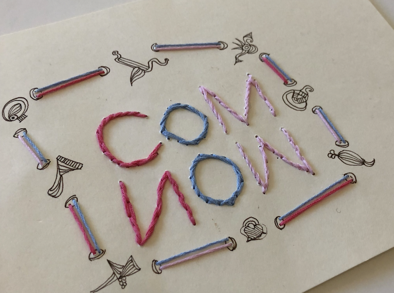 Embroidered lettering and doodles, a detail from Common