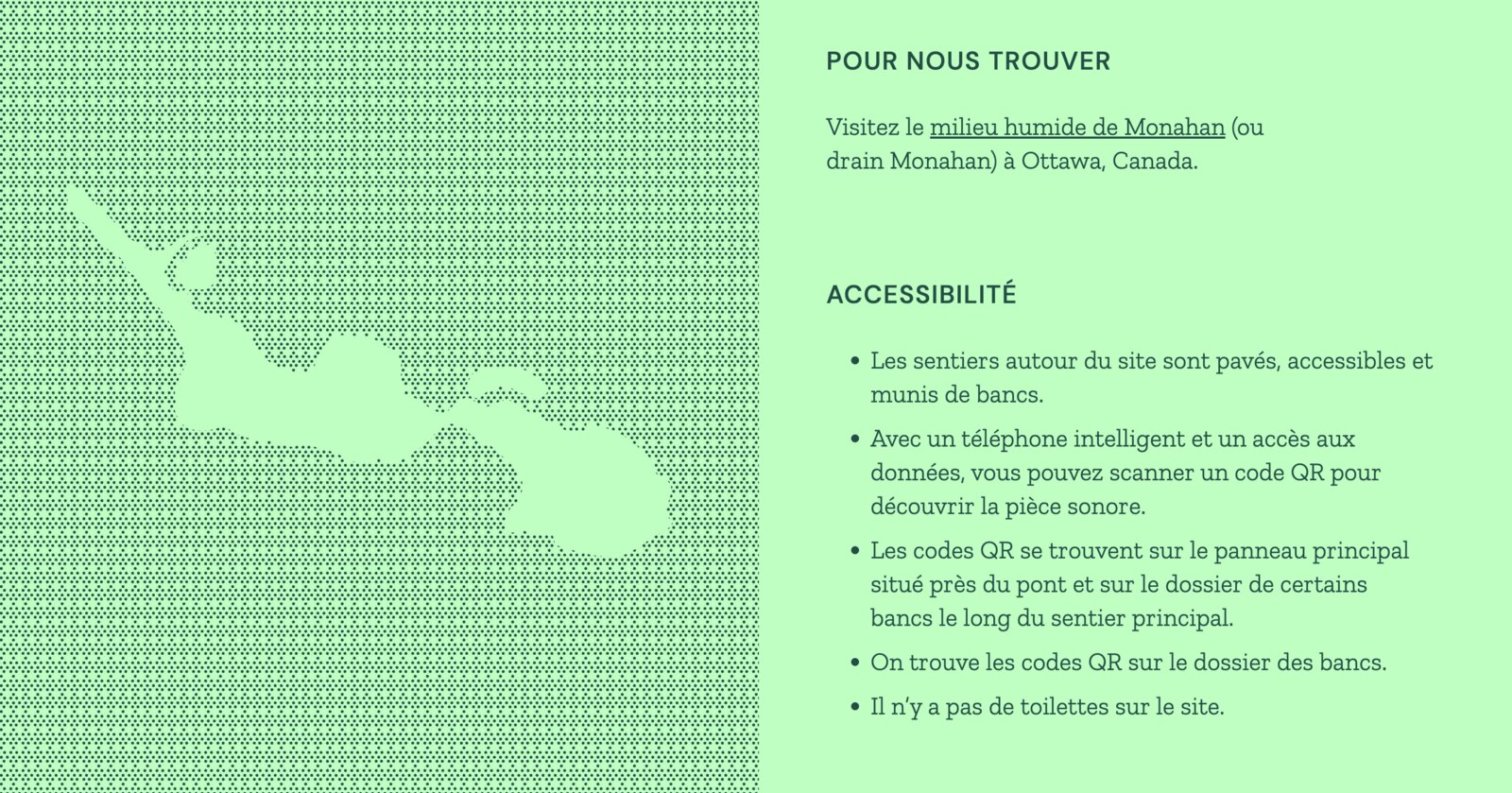 La carte du milieu humide de Monahan et les renseignements sur l'accessibilité, tirés du site.