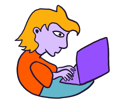 Drawing of person at computer