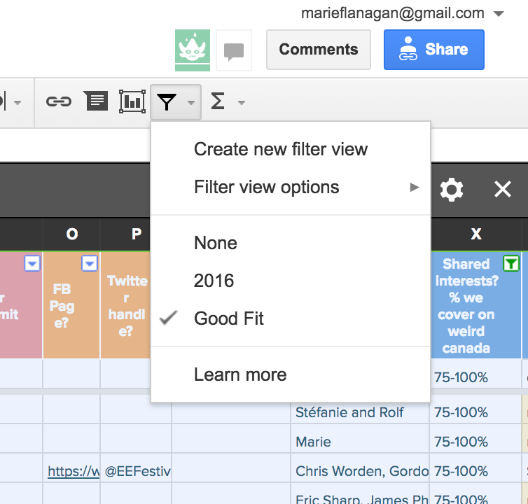 GSheets filters