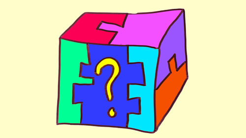 An illustration of a cube with a question mark on it